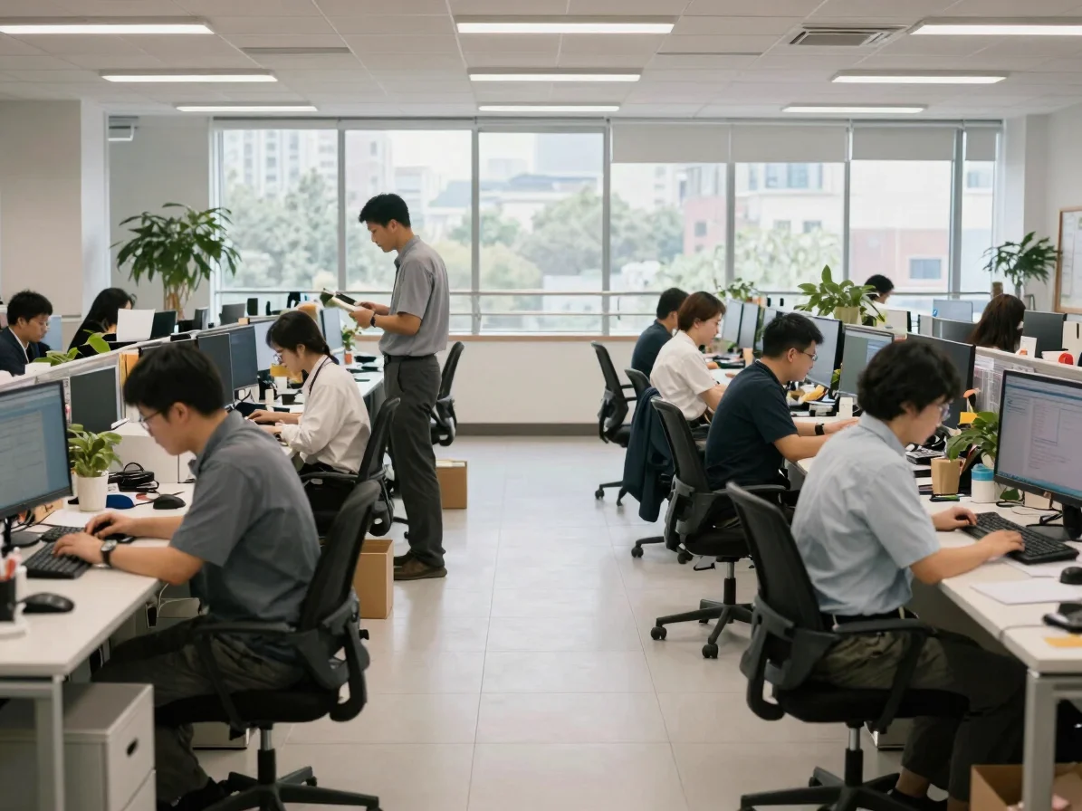 Candid environmental wide of a workplace floor during an ordinary